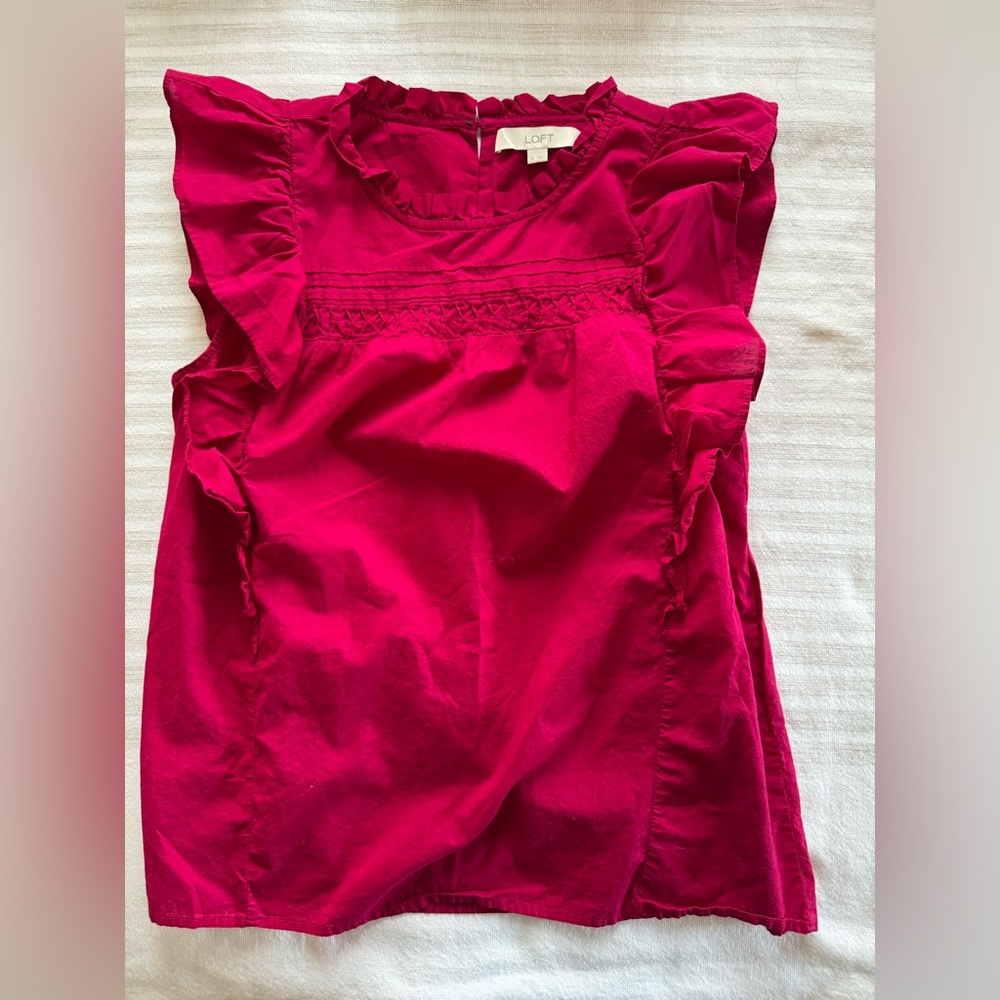 LOFT Fuchsia Ruffle Top